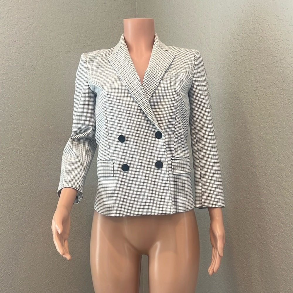 THEORY NEW Shrunken Blazer Jacket Womens 0 WHITE MULTI $425 Linen Blend NWT